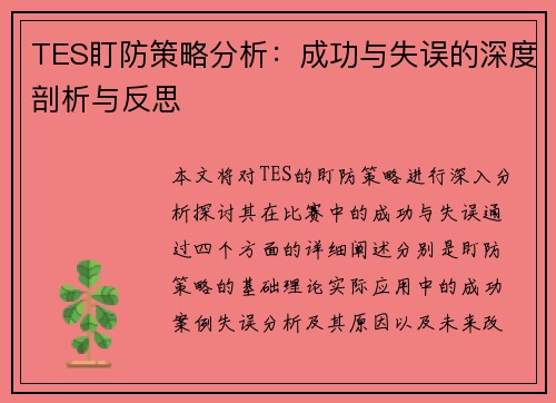 TES盯防策略分析：成功与失误的深度剖析与反思